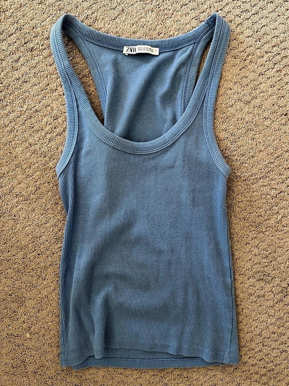Zara Ribbed Racerback Tank Top Blue Small